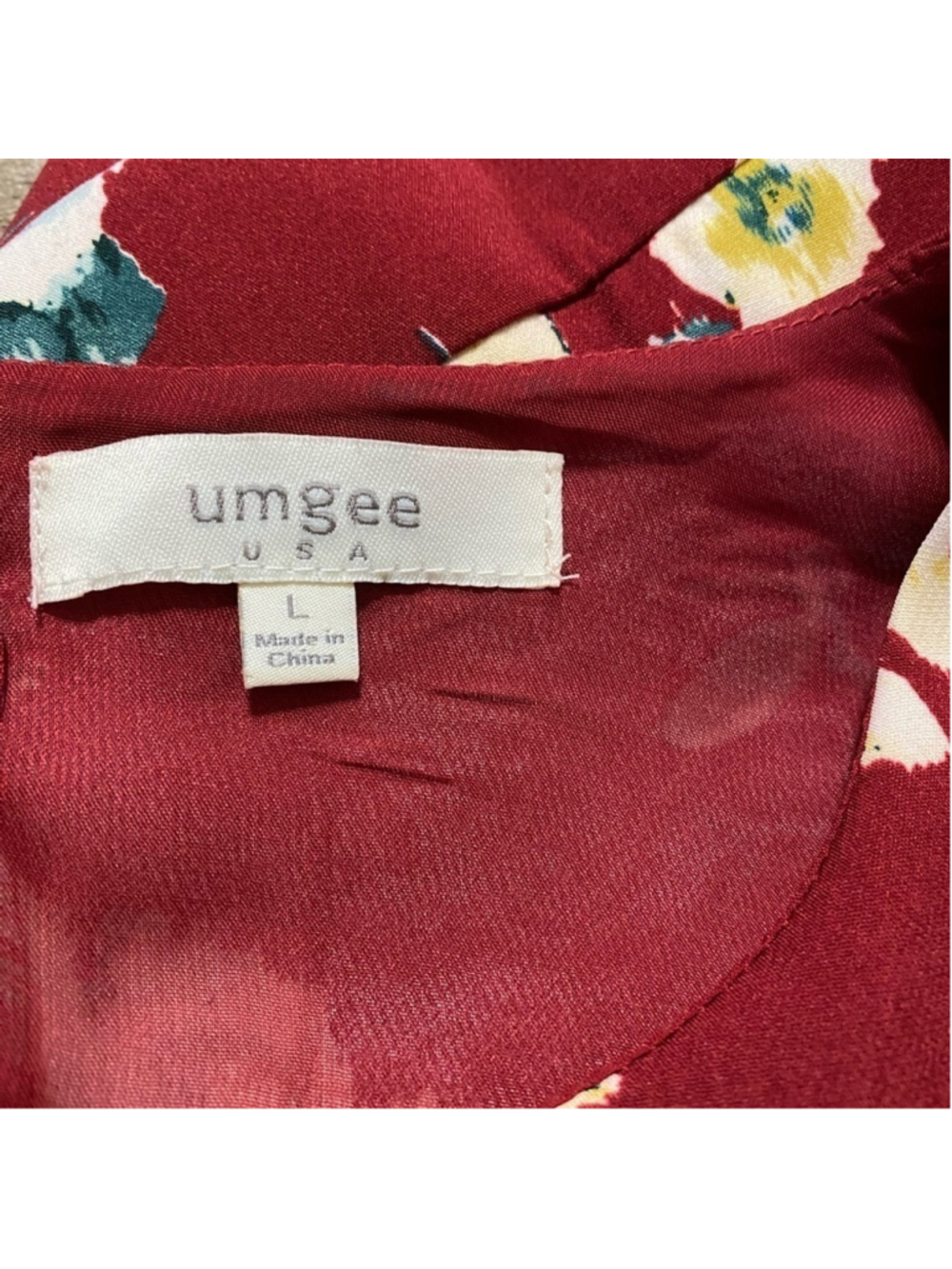 Umgee burgundy floral open midriff and back dress size large - Picture 10 of 11